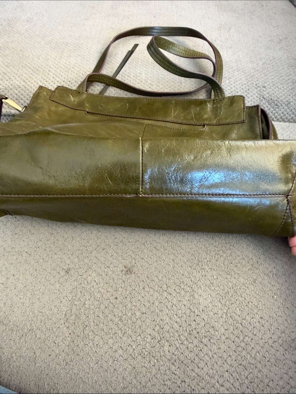 HOBO Olive Green Leather Shoulder Bag with Front Zip - Picture 5 of 6